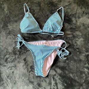Cupshe Matching Blue Striped Bikini Size L